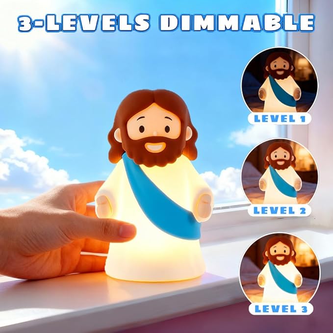 Jesus Night Light Rechargeable Bedside Night Light Dimmable Silicone LED Light Ideal for Religious Gatherings, Gifts for Sunday School, Baptism Presents, Easter Egg Decorations (Blue)