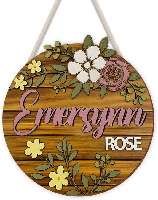 Personalized Wooden Name Sign with Floral Design | Custom Door Sign for Nursery Wall Decor, Bedroom Wall Art, Girls Room Decoration, Playroom Wall Hanging