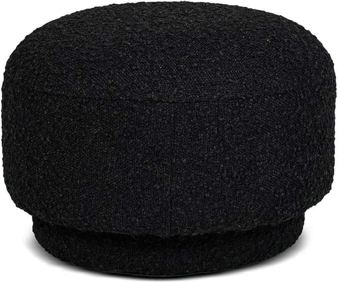 Jennifer Taylor Home Fuji 15" Mushroom Footstool Ottoman Modern, Ebony Black Boucle