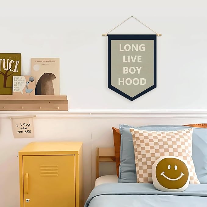 Long Live BoyHood Banner, Boy Room Decor, Boy Nursery Decor, Navy Blue Pennant Flag Wall Hanging Decor for Boys Bedroom Toddler Decorations