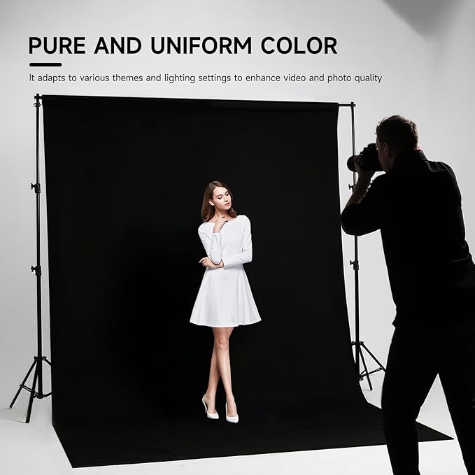 YSKE-Y1 10x7 FT Black Seamless Fabric Photo Backdrop for Photography Studio, Video Shoot, Party Background