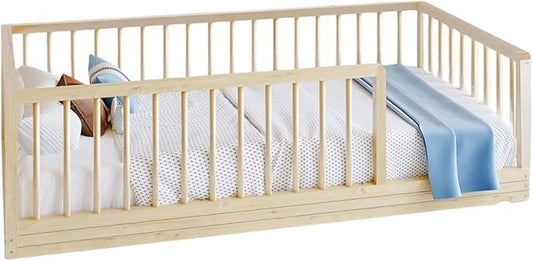Montessori Slatted Floor Bed for Boys and Girls | Twin Size, Rustic Style, Pine Wood