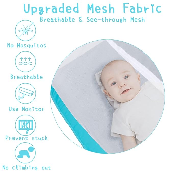 Baby Pop Up Tent, Toddler Safety Net to Keep Baby from Climbing Out, See-Through & Breathable Crib Canopy Against Falls & Bites, Fits Most Standard Cribs