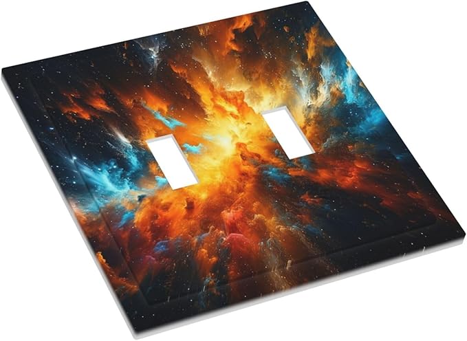 Decorative Light Switch Cover Plate Cosmic Outer Space Nebula Explosion 2 Gang Switch Plate Covers Double Toggle Wall Plates Electrical Faceplate for Bathroom Home Decor