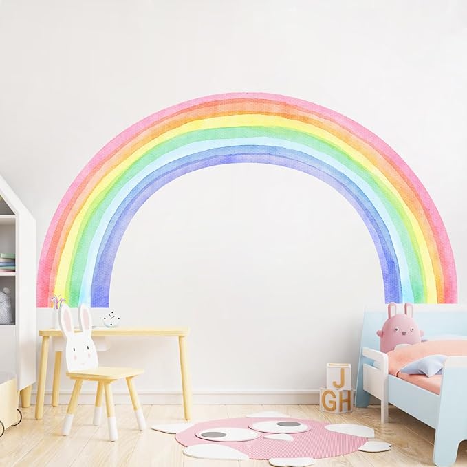 83"x43" Large Rainbow Wall Stickers, Mural Watercolor Half Rainbow Wall Decals Peel and Stick Vinyl Wall Art Decor for Girls Bedroom Kids Nursery Living Room Playroom Toddler