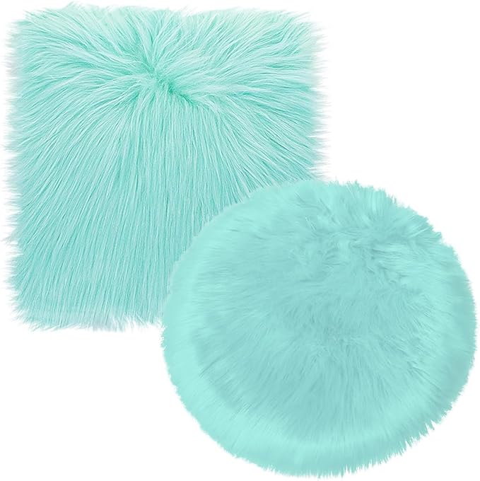 2Pack 12 Inches Mini Faux Fur Rug,Soft Fluffy Plush Area Rug Chair Cover Seat Pad Nail Mat,Locker Rug,Pink Photo Props Background for Tabletop Photography, Jewelry, Nail Art, Home Decor(Blue)
