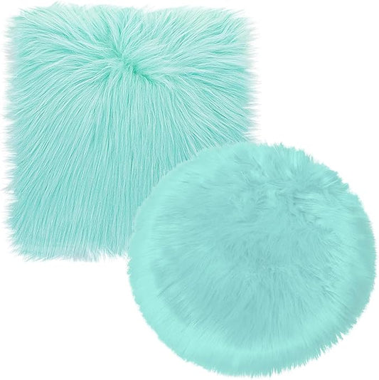 2Pack 12 Inches Mini Faux Fur Rug,Soft Fluffy Plush Area Rug Chair Cover Seat Pad Nail Mat,Locker Rug,Pink Photo Props Background for Tabletop Photography, Jewelry, Nail Art, Home Decor(Blue)