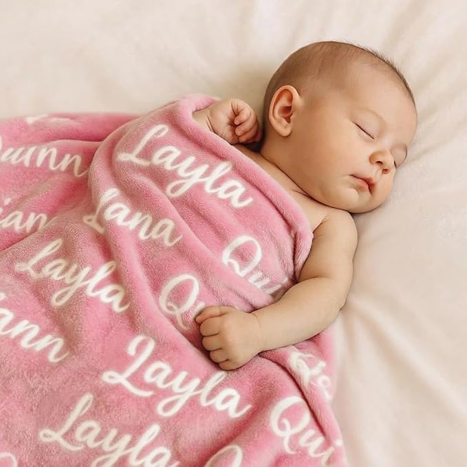 DayOfShe Custom Blankets with Name for Girls Boys Baby Shower Blanket Gifts, Personalized Name Blankets Gifts for Teen Girls Grandkids Christmas Stocking Stuffers