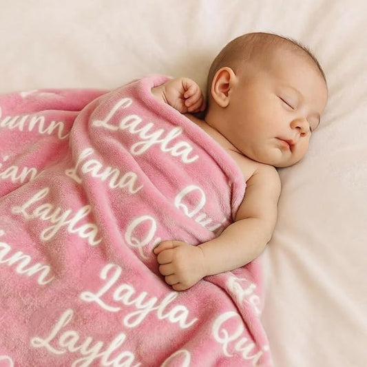 DayOfShe Custom Blankets with Name for Girls Boys Baby Shower Blanket Gifts, Personalized Name Blankets Gifts for Teen Girls Grandkids Christmas Stocking Stuffers