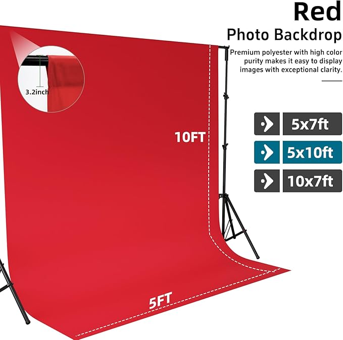 Red Backdrop,5x10FT Photo Backdrop for Photography Background Backdrops Curtain for Portraits Studio Photoshoot Party Screen Video Recording