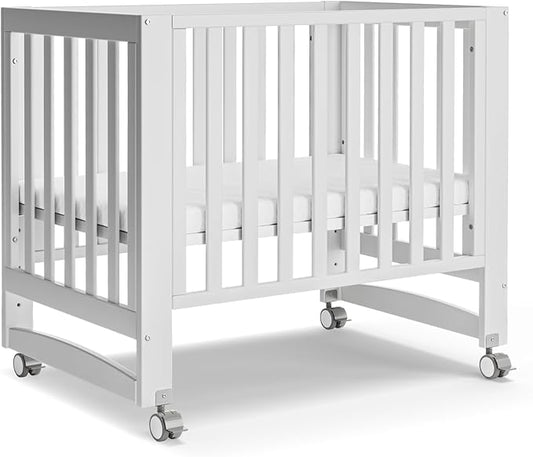 MAMAZING EvoNest Baby Crib, 6 in 1 Convertible Mini Crib with Wheels, 100% New Zealand Wood Growing Bed, 4 Adjustable Mattress Height, GREENGUARD Gold Certified, White