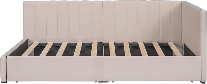 Harper & Bright Designs Upholstered Daybed with 2 Storage Drawers Twin Size Sofa Bed Frame No Box Spring Needed, Linen Fabric (Beige)