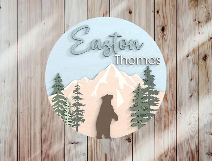 Personalised Baby Name – Space Themed Newborn Photo Prop – Cute Bear Nursery Sign – 3D Name Announcement
