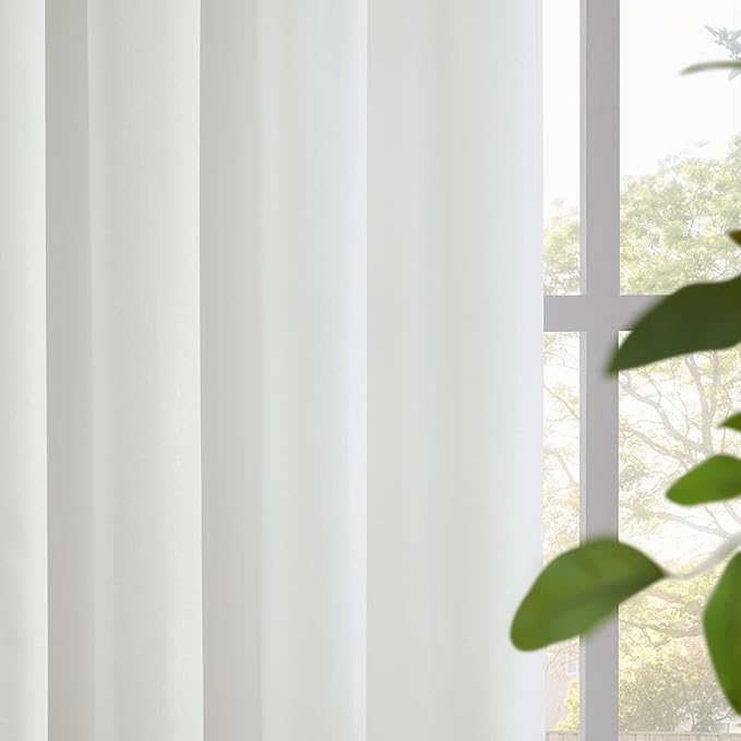 Melodieux Ivory Velvety Semi Sheer Curtains 84 Inches Long for Bedroom, Living Room Natural Cotton Texture Rod Pocket Window Sheer Drapes, 52 by 84 Inch (2 Panels)