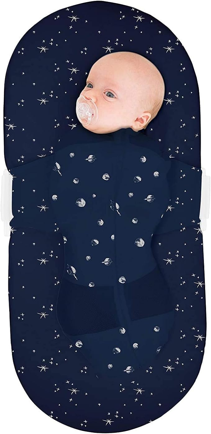 Happiest Baby SNOO Sleep Sack - 100% Organic Cotton Baby Swaddle Blanket - Doctor Designed Promotes Healthy Hip Development (Midnight Planets, Medium)