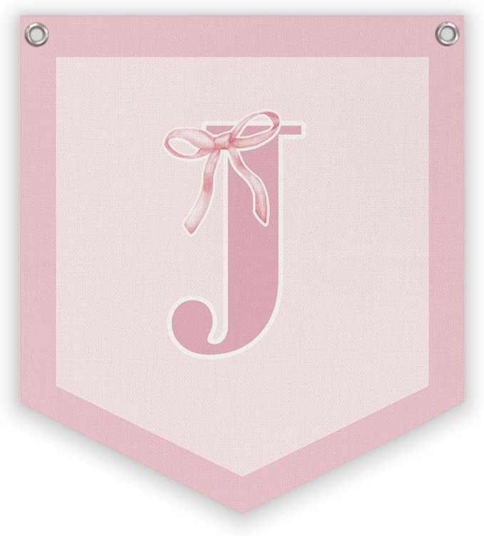 Lacama Initial Personalized Preppy Banner, Baby Shower Decor Girl Nursery Decor, Coquette Pink Bow Teen Girl Gifts, Vintage Room Toddler Room Bedroom Playroom Front Door Birthday Gift(J)