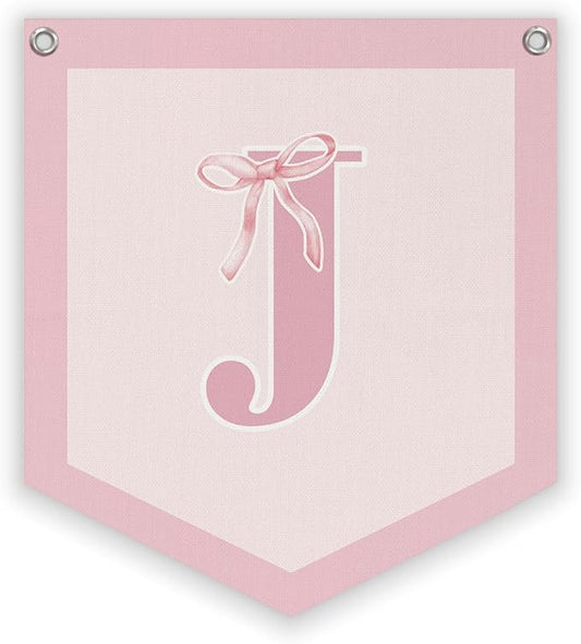 Lacama Initial Personalized Preppy Banner, Baby Shower Decor Girl Nursery Decor, Coquette Pink Bow Teen Girl Gifts, Vintage Room Toddler Room Bedroom Playroom Front Door Birthday Gift(J)