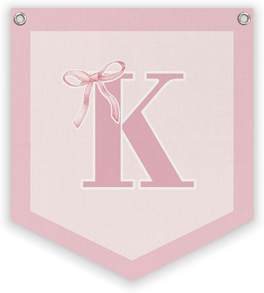 Lacama Initial Personalized Preppy Banner, Baby Shower Decor Girl Nursery Decor, Coquette Pink Bow Teen Girl Gifts, Vintage Room Toddler Room Bedroom Playroom Front Door Birthday Gift(K)
