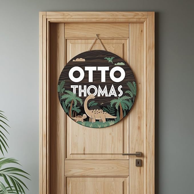 Personalized Name Signs for Kids Room, T-rex Sign for Baby Door Decor, Newborn Gifts for Boy, Boys Nursery Wall Bedroom Decorations, Mother's Day Gifts for New Mom Dad Gift