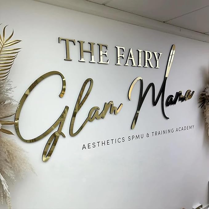 Custom Gold Acrylic Logo Sign for Business Salon or Office Wall Signage (Light gold)