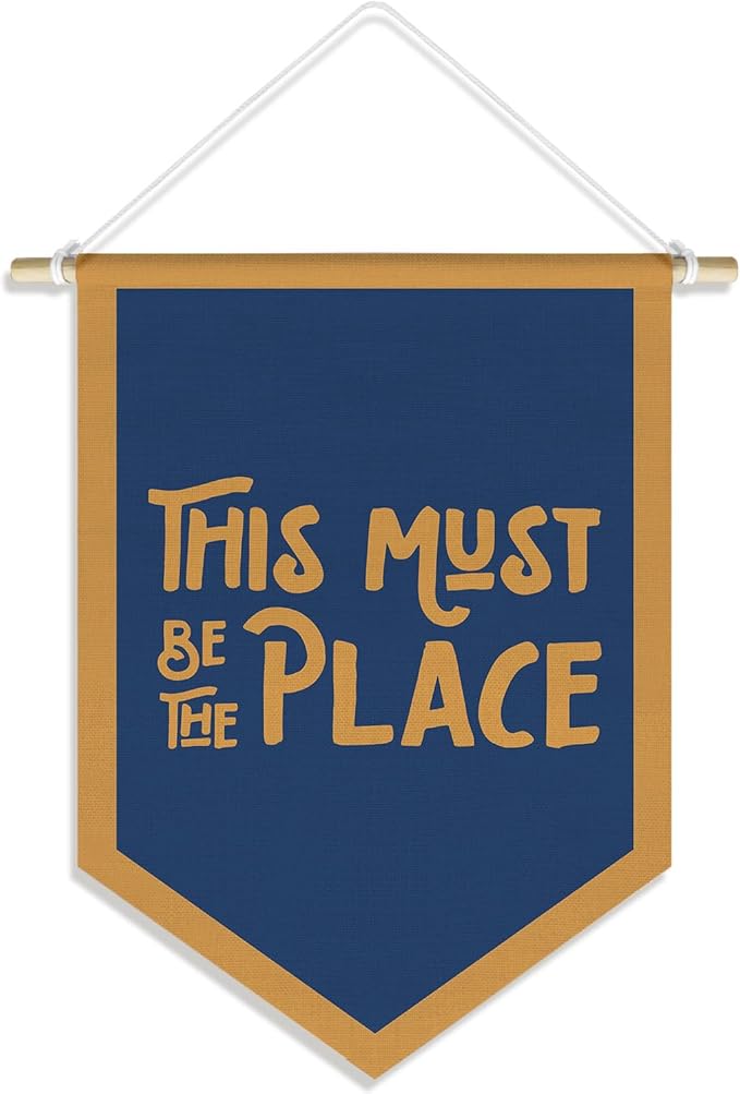 This Must Be The Place Banner Pennant Wall Art Decor for Kids Nursery Toddler Room Bedroom Classroom Decorations, Vintage Navy Blue Nursery Wall Decor, 15x11in