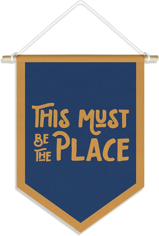 This Must Be The Place Banner Pennant Wall Art Decor for Kids Nursery Toddler Room Bedroom Classroom Decorations, Vintage Navy Blue Nursery Wall Decor, 15x11in