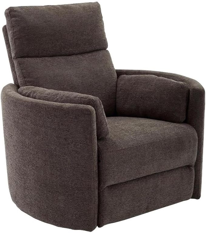 Pemberly Row Polyester Power Swivel Glider Recliner in Brown with USB Charging Ports and 2 Comfort Pillows for Living Room