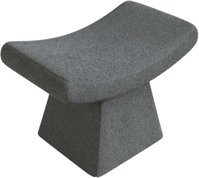 homary Vanity Chair Boucle Curve Ottoman, Plush Upholstered Foot Stool for Lving Room, High-Resilience Foam Chair for Bedroom, Stool Short for Entryways (Gray)