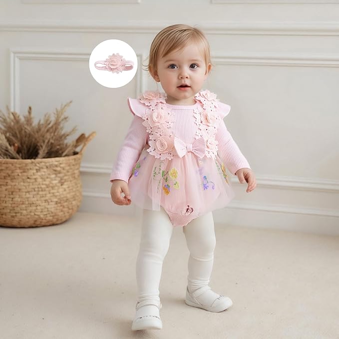 Giraropa Baby Girl Fall Winter Clothes Long Sleeve Romper Dress + Socks + Headband Newborn Infant Cute Casual Outfits