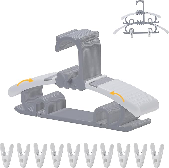 20 Pack Baby Clothes Hangers with 16 Clips, 11-15 inch Adjustable Kid Hanger, Multifunctional Children Hangers for Girl Boy Toddler Kids Child(Grey)