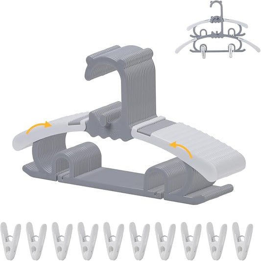 20 Pack Baby Clothes Hangers with 16 Clips, 11-15 inch Adjustable Kid Hanger, Multifunctional Children Hangers for Girl Boy Toddler Kids Child(Grey)