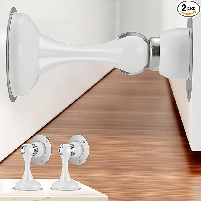 YDAJIURI 2Pack Magnetic Door Stop No Drilling Door Stop with 3D Adhesive Tapes Keep Door Open Door Stainless Steel Screws for Stronger Mount (White)