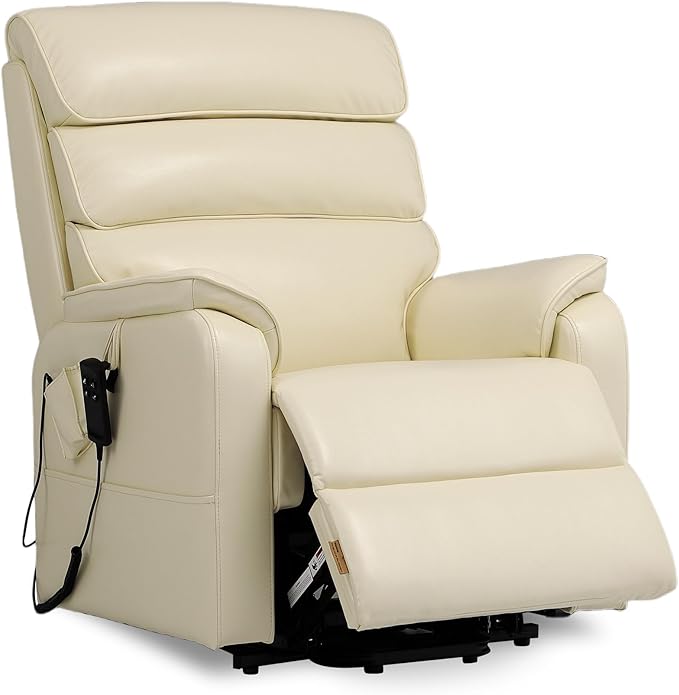 DYNOX 400 lbs Big & Tall Power Lift Recliner Chair for Elderly, Oversized Wide Dual Motor Lay Flat Infinite Positions Recliner with Heat and Massage(9298W,Faux Leather,Cream White)