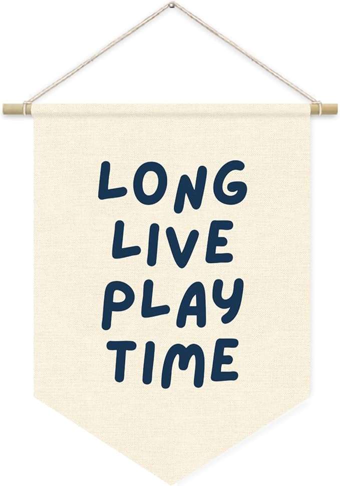 Playroom Decor, Long Live Playtime Neutral Banner Blue Decor Boy Room Decor,Nursery Playroom Wall Decor For Boys Bedroom Toddler Decorations,Wall Hanging Pennant Flag Banner 15x11in