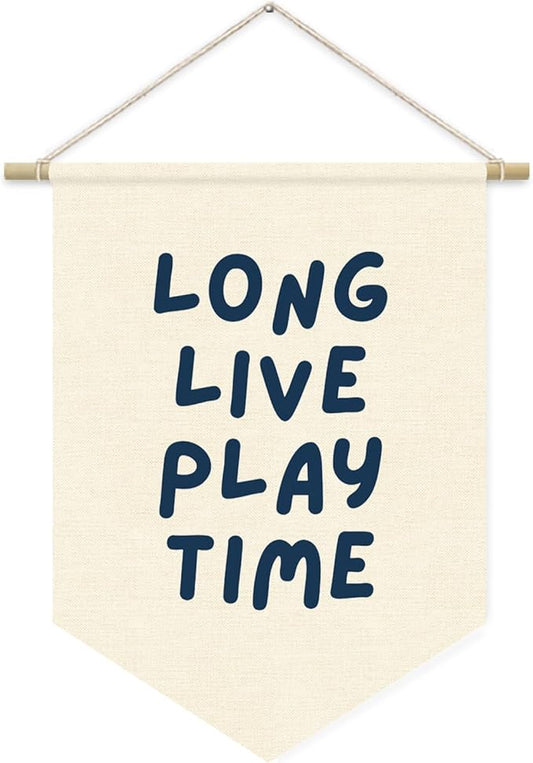 Playroom Decor, Long Live Playtime Neutral Banner Blue Decor Boy Room Decor,Nursery Playroom Wall Decor For Boys Bedroom Toddler Decorations,Wall Hanging Pennant Flag Banner 15x11in