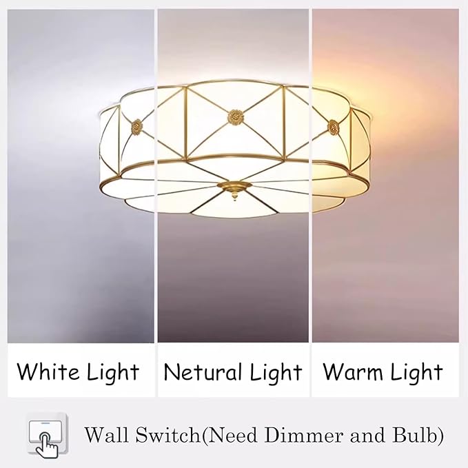 MIXL- Brass Flush Mount Ceiling Light, Flower Shaped 3-Light LED Ceiling Lamp, Frosted Glass Shade Modern Light, Close to Ceiling Light Decorative for Bedroom Living Room(13.77" W)