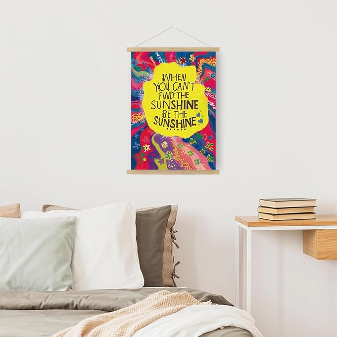 Qswo Inspirational Quotes Wall Decor,Be The Sunshine Positive Wall Art Poster Hanger Frame,Motivational Hanging Canvas Wall Decor for Women Girl Room Home Office
