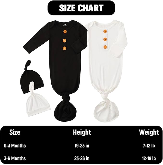OPAWO Knotted Gown Baby Newborn Sleepers Baby Boy Coming Home Outfit, Bamboo Viscose Baby Gowns with Mitten Cuffs and Hat Set