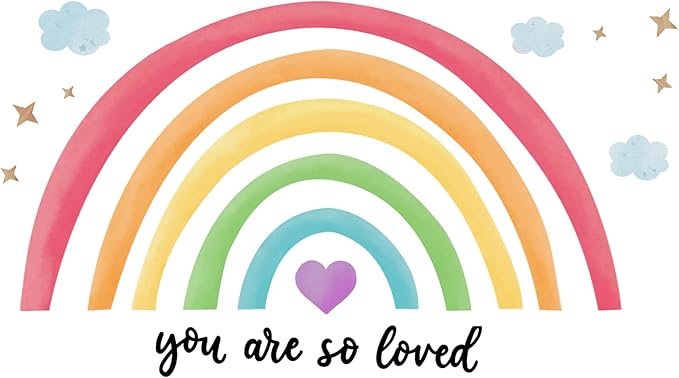 Containlol Rainbow Wall Decals, Playroom Wall Decor for Girl Room, Watercolor Peel and Stick Wallpaper, Boho Wallpaper 30 x 14 Inch Heart Art Stickers for Toddler Bedroom Nursery(Dark Color,Bright)