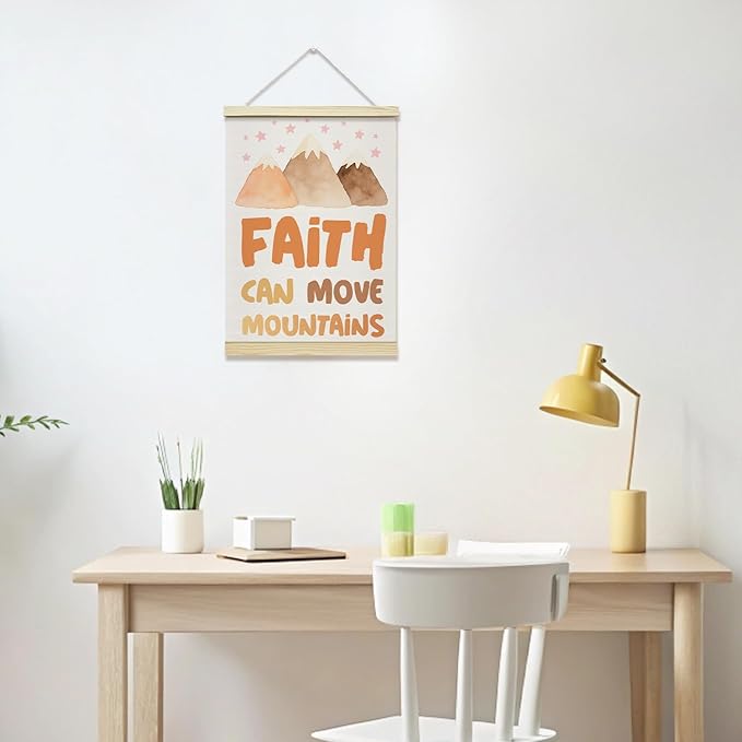 TRKAE Christian Canvas Poster Hanger Frame, Faith Can Move Mountains Wall Art for Kids, Positive Motivational Wall Decor for Classroom Nursery Preschool Bedroom -038