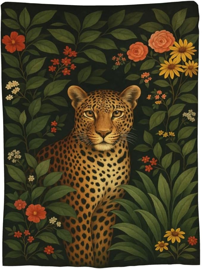Leopard Tropical Leaves Blanket Cheetah Throw Blanket Soft Cozy Fleece Fuzzy Plush Warm Stuff Bedding Animal Blankets Gifts for Kids Girls Boys Adults Women Men 40"x50"