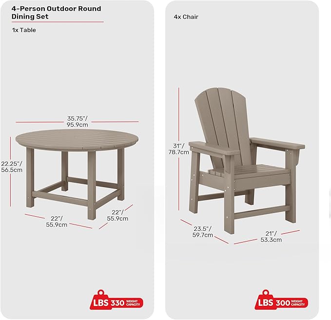 Costaelm Paradise Kids 5-Piece HDPE Outdoor Patio Round Dining Table and Chairs Set, Weathered Wood