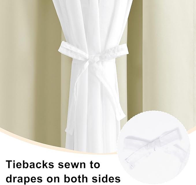 Hiasan Blackout Curtains with Sheer Overlay, Thermal Insulated Privacy Mix and Match Double Layer Window Curtains for Bedroom, Living Room, 2 Drape Panels Sewn with Tiebacks, Light Beige, 52W X 63L