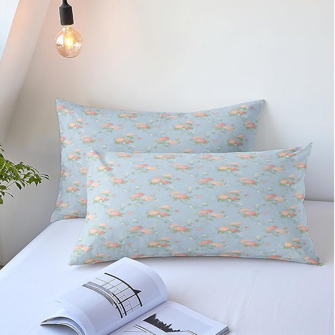 Pink Flower Duvet Cover Set Twin 3 Pieces Girls Bedding Set Floral Comforter Cover with Zipper Closure,Vintage Country Bedding-68x86