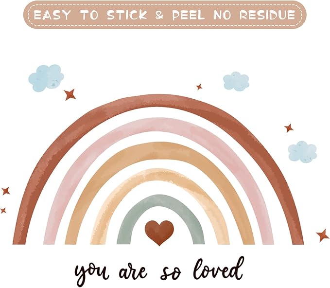 Containlol Rainbow Wall Decals, Playroom Wall Decor for Girl Room, Watercolor Peel and Stick Wallpaper, Boho Wallpaper 30 x 14 Inch Heart Art Stickers for Toddler Bedroom Nursery(Orange,Boho)