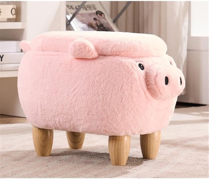 Home 2 Office Pig Storage Ottoman Stool for Bedroom, Playroom or Nursery Decor, Soft Animal-Shaped Ottoman with Wooden Legs