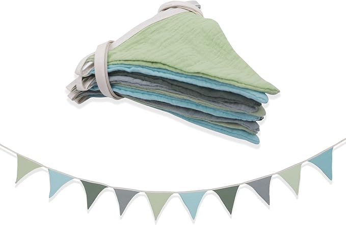 Pennant Banner Flags,Infant and toddler room decoration pennant,for Nursery Decor Baby Birthday Boho Wedding Shower Party Event (Blue-green triangular flag banner)
