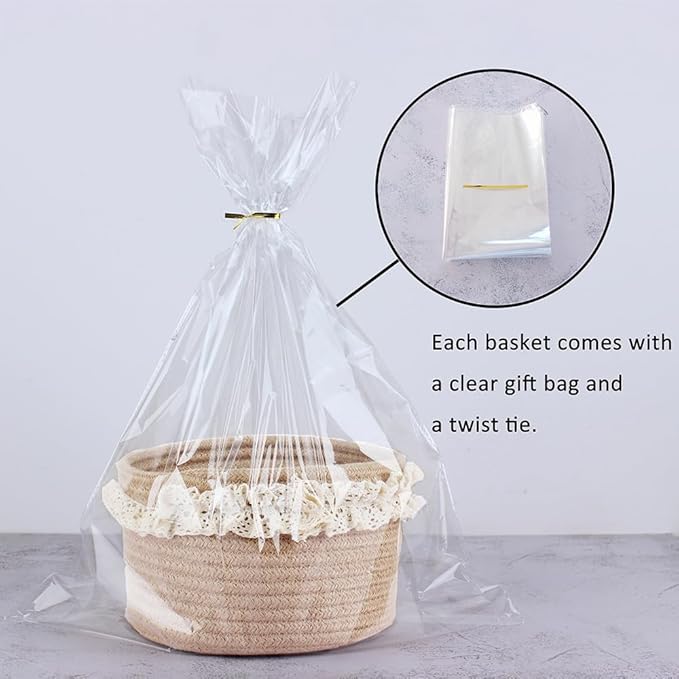 Yimi's Dream Basket for Gifts, Small Cute Round Baskets for Baby, Wedding, Birthday, Mini Decorative Jute Rope Baskets for Home Decor (Brown, 8"x 8"x 5")