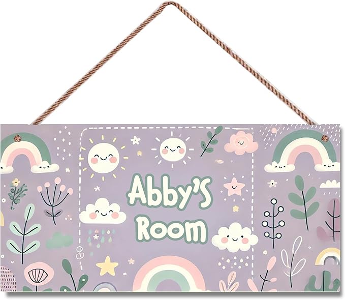 Personalized Name's Sweet Cloud Sky Room Door Sign Rainbow Decor For Nursery Kid's Children's Girls Bedroom Decor Wood Door Plaque Sign