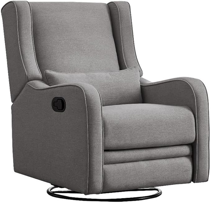 Pemberly Row Premium Fabric Glider Manual Recliner Nursery Rocking Chair for Living Room, Kids Room, Rocker Swivel Recliner with USB Port in Harbor Gray
